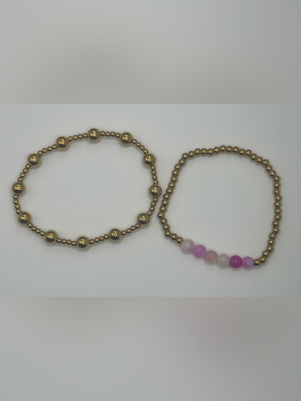 Gold Beaded Stretch Bracelet Set with Pink Accent Beads